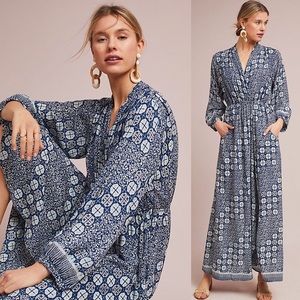 Anthropologie Blue and White Nico Printed Maxi Dress